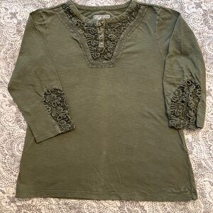 Olive Green Lace Detail Women's Top